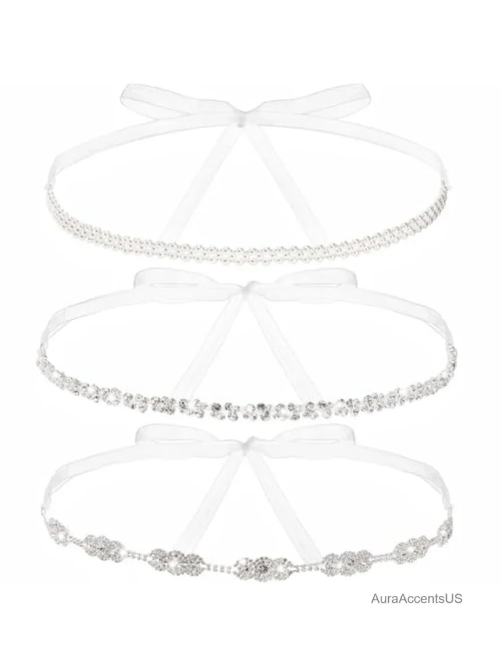 3 Pack Rhinestone Bridal Belts, Crystal Sash with Pearl, Handmade Diamond Waist